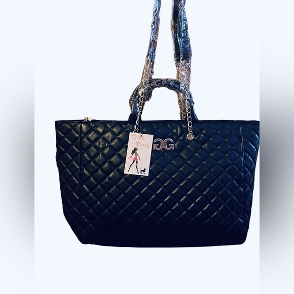 BIN047. NWT Badgley Mischka Gilda Paris Large Quilted Tote Black - Picture 3 of 7